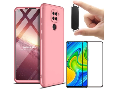 Kit Funda, Protector y Soporte Xiaomi Redmi Note 9 Slim Armor 360º Rosa