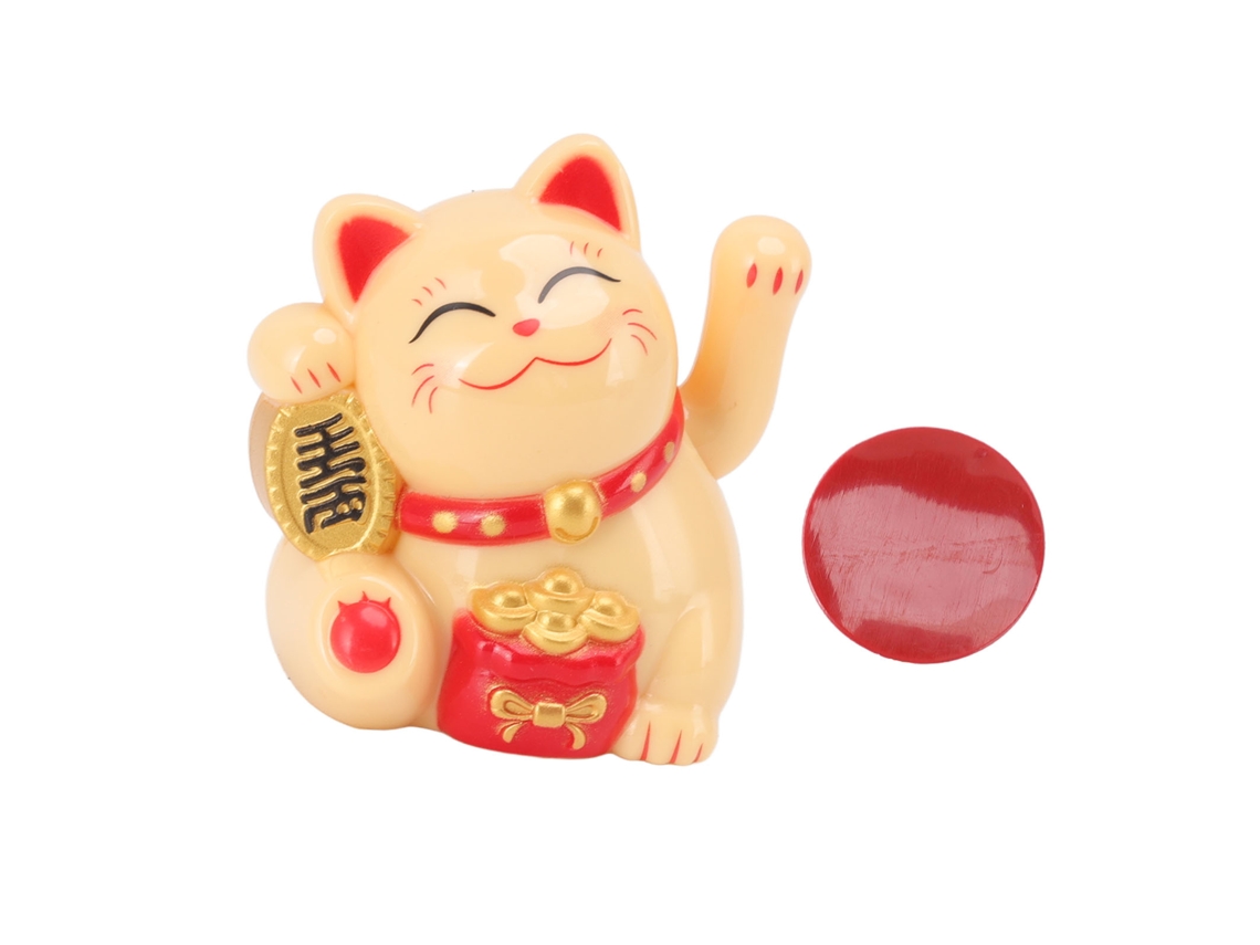 Decoración Solar China Del Gato De La Suerte, Estatua Amarilla Con Brazo Que Se Mueve, Ideal Para El Hogar Y El Coche.