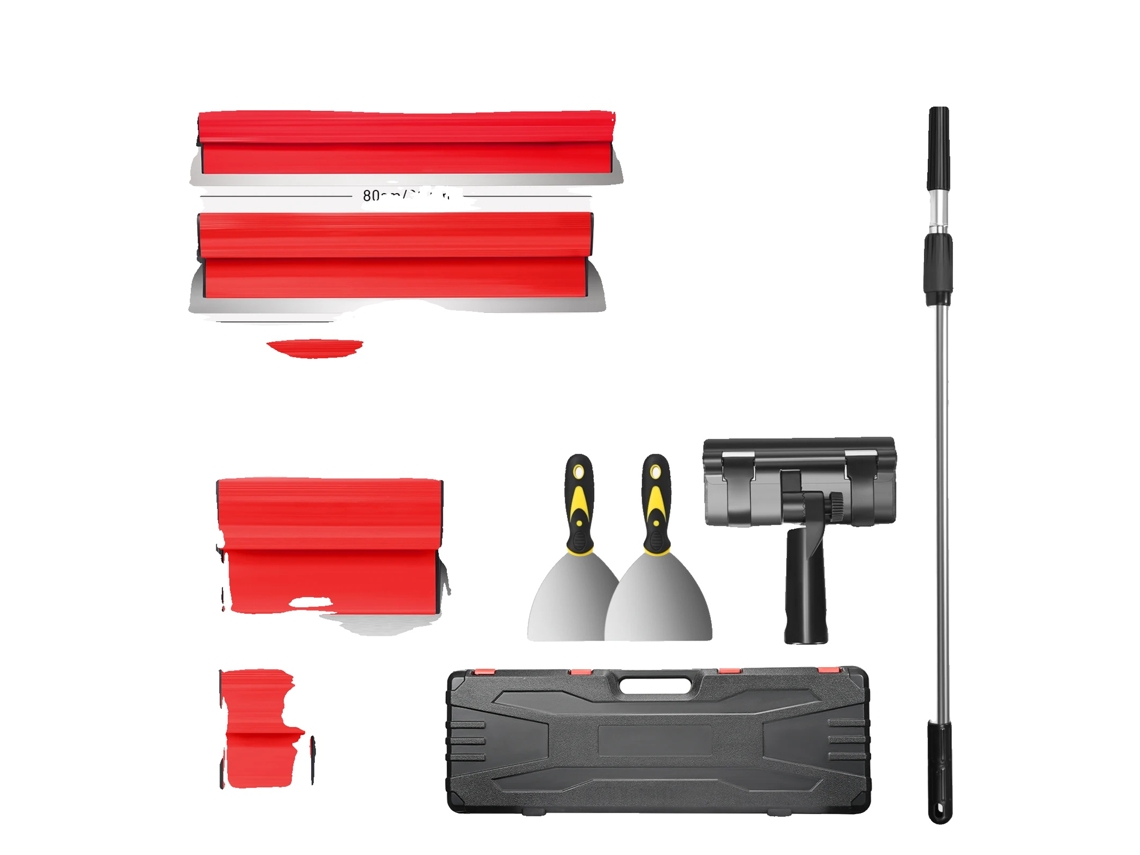 Juego de cuchillas alisadoras para paneles de yeso, mango ergonómico, tamaños versátiles, color rojo.
