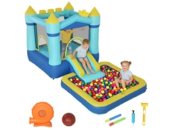 Castillo Hinchable 4 En 1 Para Niños: Tobogán, Cama Elástica Y Piscina - Azul