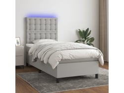 Cama Box Spring Colchón Y Luces Led Tela Gris Claro 100x200 Cm