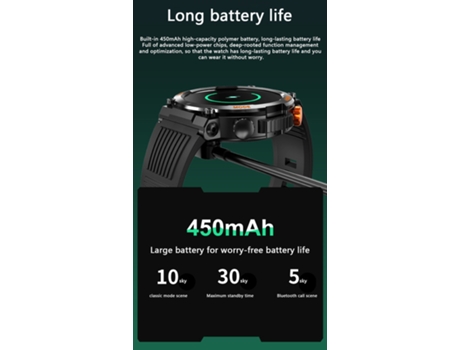 Reloj inteligente de 1,46 pulgadas, 100 modos deportivos, batería en espera de 30 días, para iOS y Android, Naranja VEANXIN