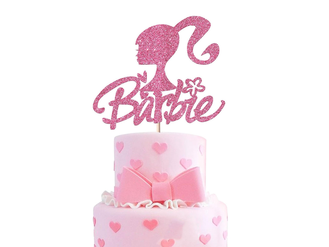 KOFIHETY Estrellas brillantes para fiestas de cumpleaños, adornos para tartas de niña en rosa intenso, adornos de cartón brillante para tartas, 1 paquete de pu