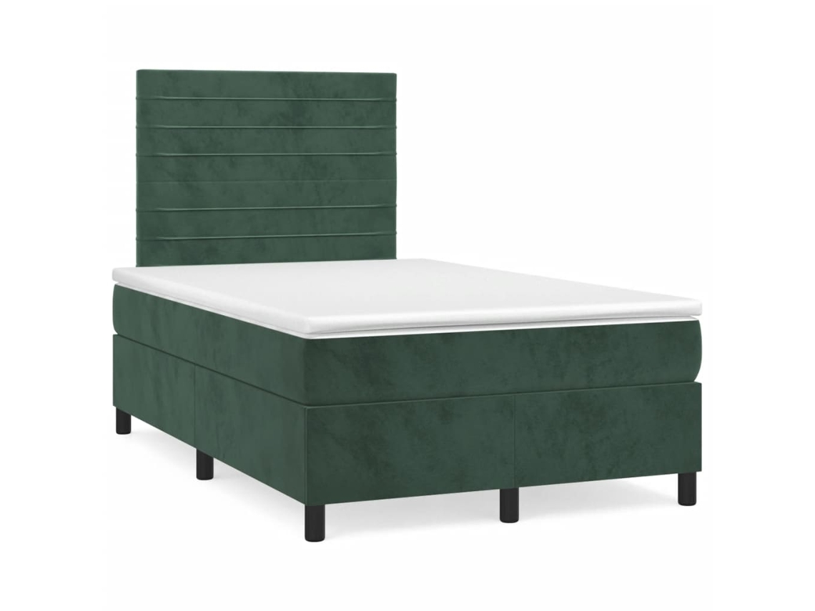 Cama Box Spring Con Colchón Terciopelo Verde Oscuro 120x190 Cm