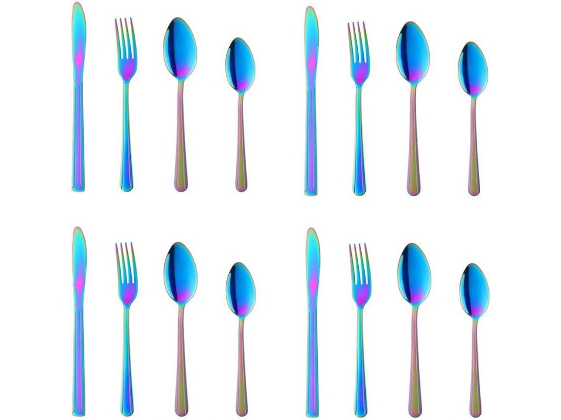 Juego De Cubiertos Rainbow, Diseño Ergonómico, Calidad Premium, Acero Inoxidable 18_10, Cuchara De Mango Largo, Apto Para Lavavajillas, Ideal Para Com