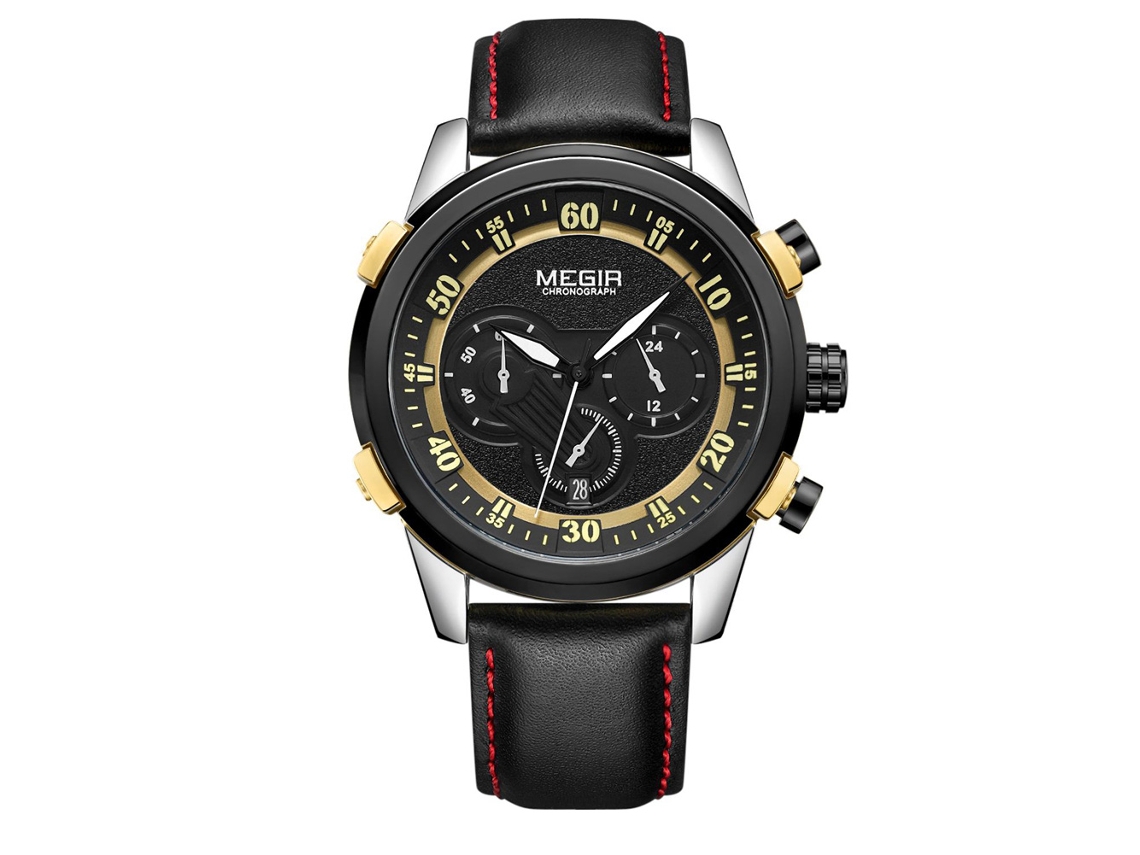 Reloj De Pulsera De Cuarzo Sencillo Para Hombre Con Correa De Piel Sintética Negra Con Estampado Básico.