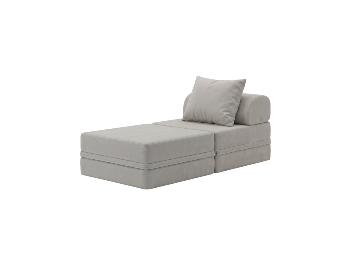Sofá Modular 1 Lugar+ Puff Convertible Liso Cinza Gelo