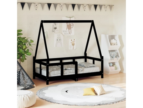 Estructura De Cama Infantil VIDAXL Negro Madera (70x140 cm)