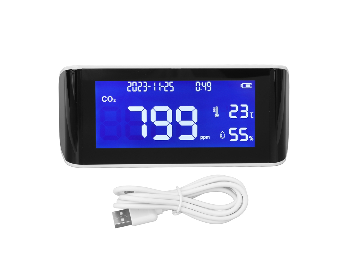 Detector portátil de dióxido de carbono para el hogar, monitor de calidad del aire con sensor de CO2, temperatura y humedad.