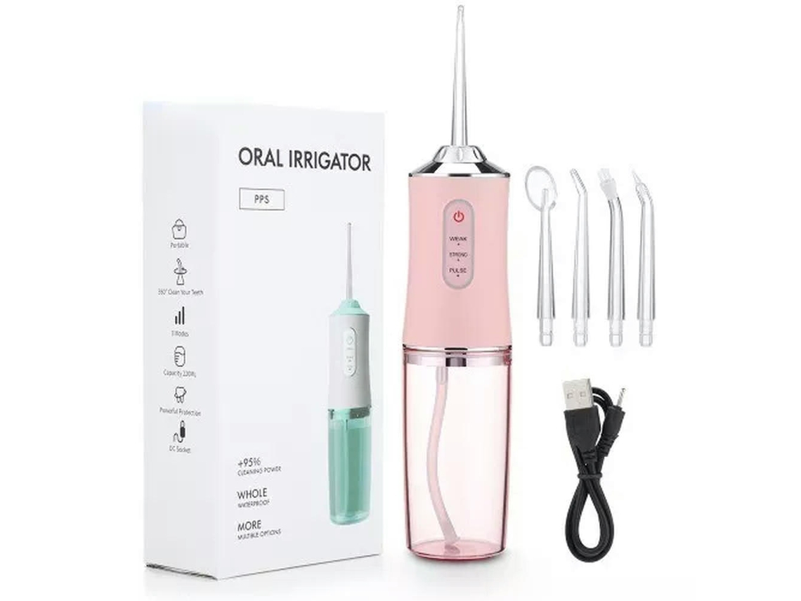 Irrigador Bucal DIGITALLAB Water Flosser Usb Dental Water Floss 4 Jet Tip 220Ml 3 Modos Rosa