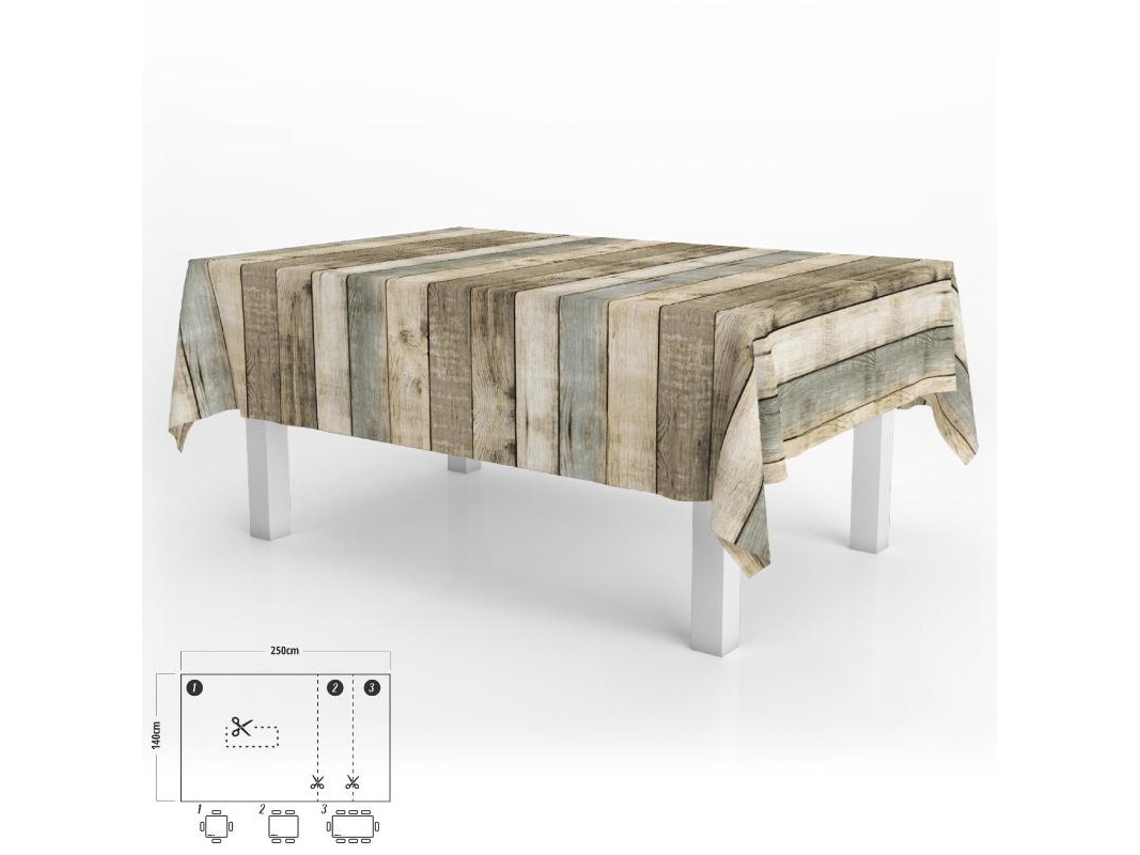 Mantel Hule Rectangular Tablones Madera Impermeable Antimanchas PVC 140 x 250 cm  Recortable Uso Interior y Exterior ORYX