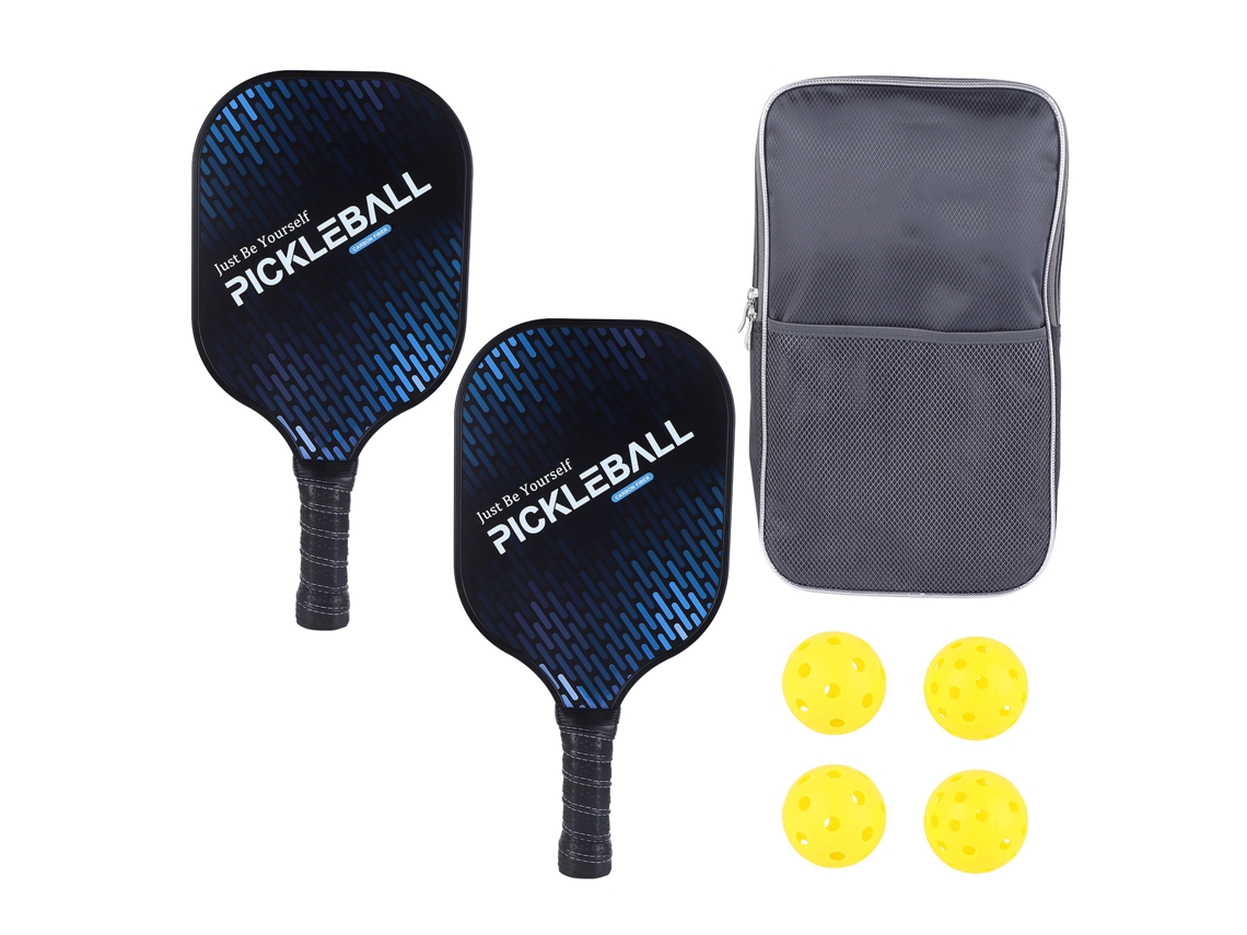 2 Raquetas De Pickleball Duraderas Carbono Pe, Mango Cómodo, Ligero, Set Con 4 Pelotas, Negro Y Azul