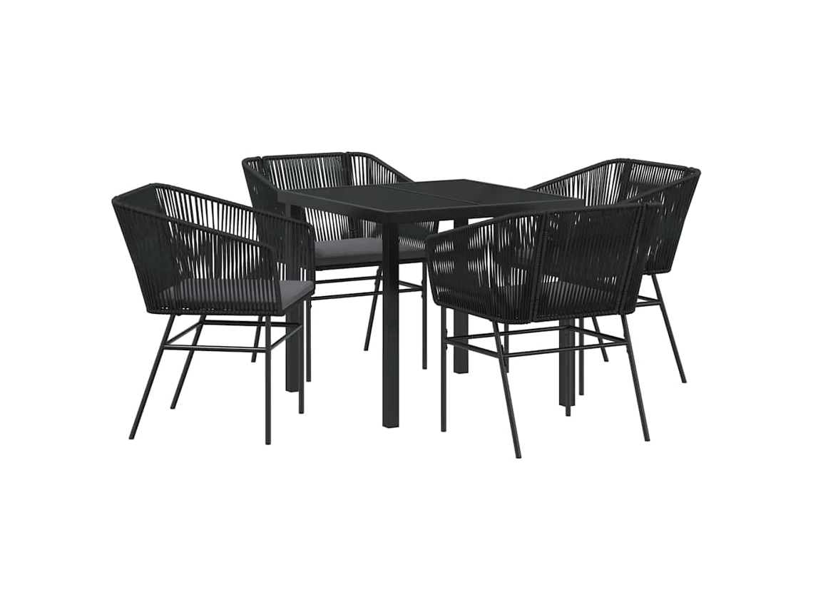 Juego de comedor de jardín de 5 piezas - Muebles de comedor de jardín de acero con recubrimiento de polvo negro HARLANV1
