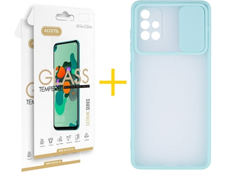 Carcasa + 2 Protectores de Pantalla para Samsung Galaxy A71 ACCETEL Verde Agua