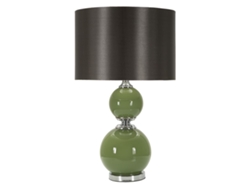 Lámpara De Mesa Moderna Eva Two - Base De Cristal Verde Y Pantalla De Terciopelo Negro - 65 Cm, Diseño Elegante Y Compacto