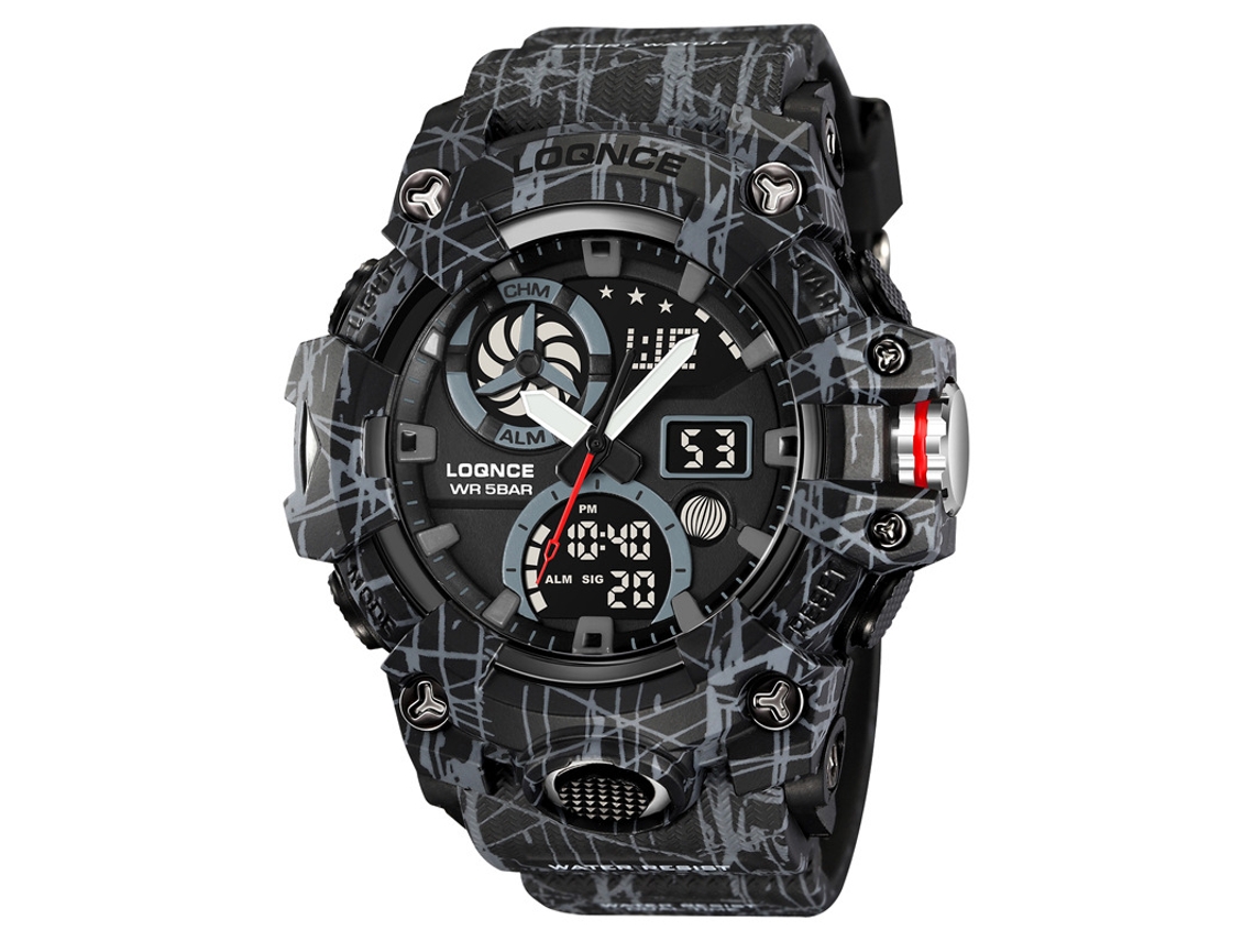 Reloj De Hombre Cronógrafo Deportivo Multifuncional Luminoso E Impermeable Con Estampado De Camuflaje (negro).