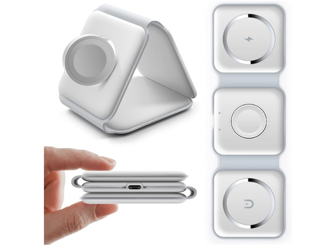 Cargador inalámbrico, viaje plegable Estación de carga inalámbrica 3 en 1 15w Soporte de cargador inalámbrico Mag-Safe (Blanco)