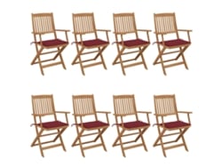 Sillas de jardín plegables DKD Home Decor de 8 piezas con cojines de acacia maciza