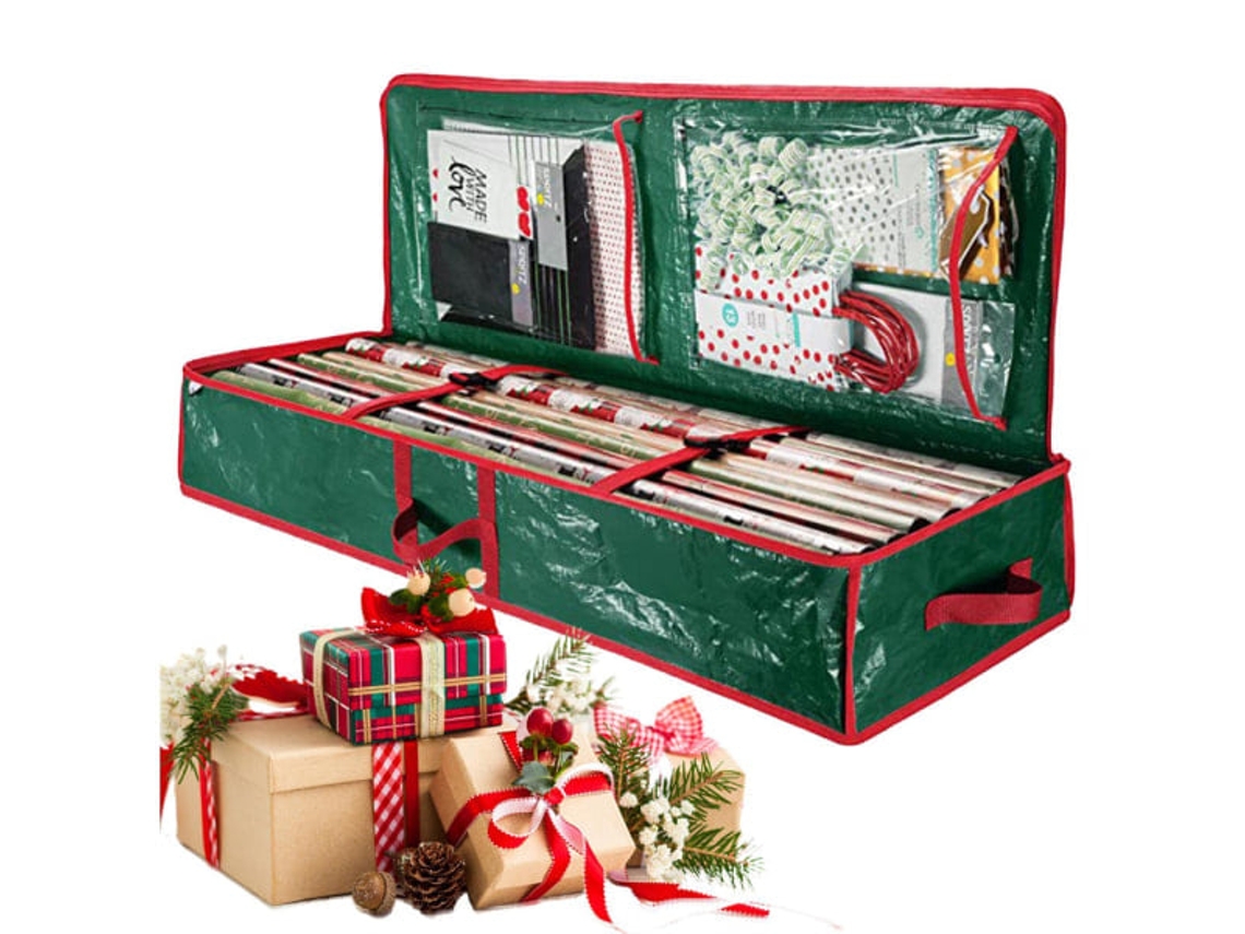Caja de almacenamiento para envolver regalos, decoración de cinta navideña, organizador de almacenamiento