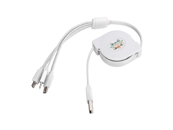Cable De Carga Usb 3 En 1 Retráctil 1 A 3 Para Puerto Ios/type C/micro Blanco