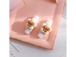 Protector De Cable Usb Con Diseño De Dibujos Animados Para Cargador De Teléfono Y Auriculares, Accesorio Con Forma De Flor Blanca.