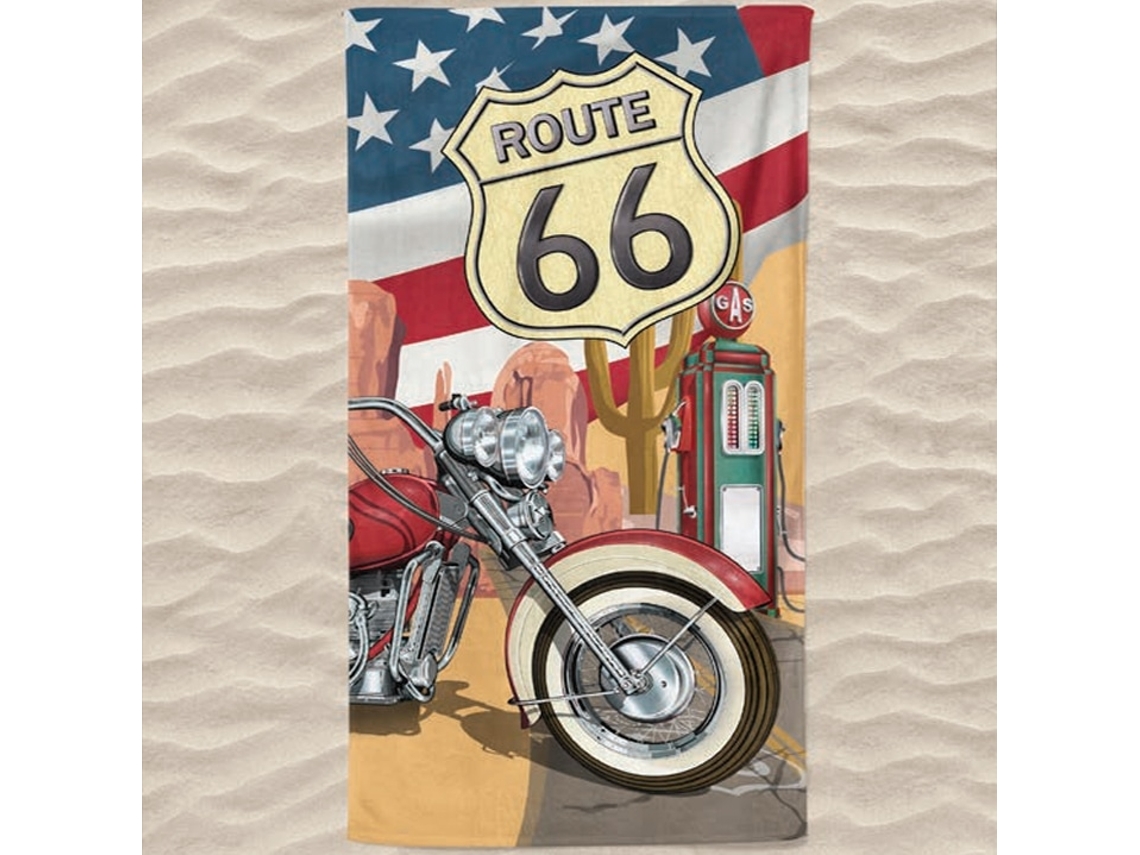Toalla De Playa De Microfibra Route 66 Con Bandera De Ee.uu.