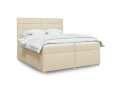 Cama Box Spring Con Colchón Tela Color Crema 200x200 Cm