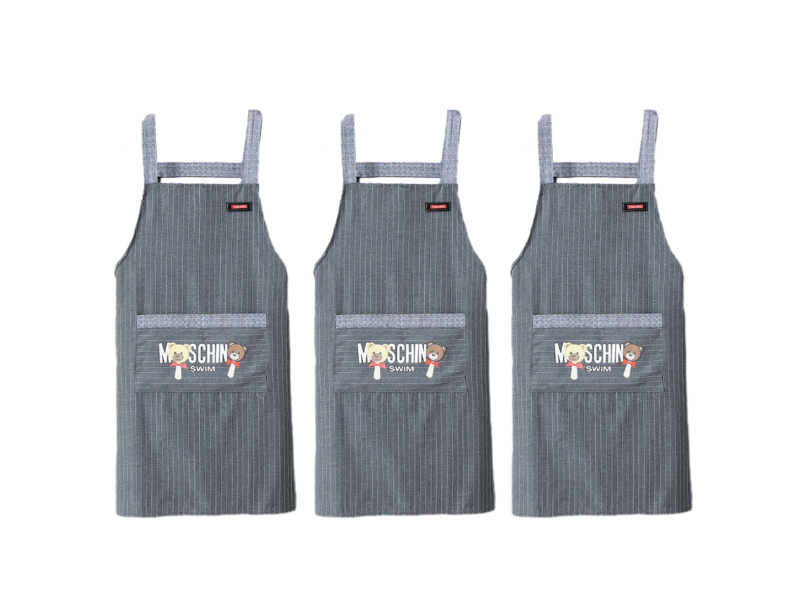 Delantal De Cocina 3 Piezas, Delantal Adulto Antimanchas Simple, Transpirable Y Cómodo Con Bolsillo En Contraste, Rayas Y Correa H
