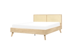 Cama con somier BELIANI Monpazier de Ratán, Tablero de fibra Madera clara 167x209x99
