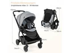 Cochecito de bebé plegable NORTHIX con asiento reversible, gris.