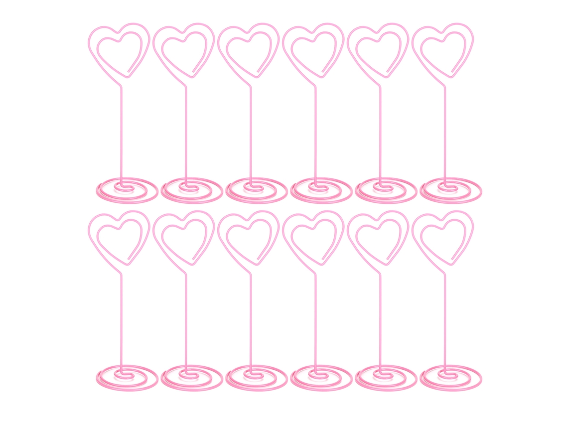 12 Tarjeteros Metálicos Con Clip De Base, Corazones Rosas, Para Uso En La Oficina.