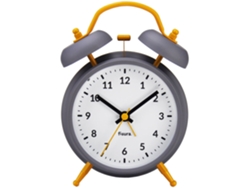 FISURA Reloj Despertador Analógico Sin Tictac Gris y Amarillo. Medidas: 11 7 X 5 5 X 16 cm. Marcar 9 cm.