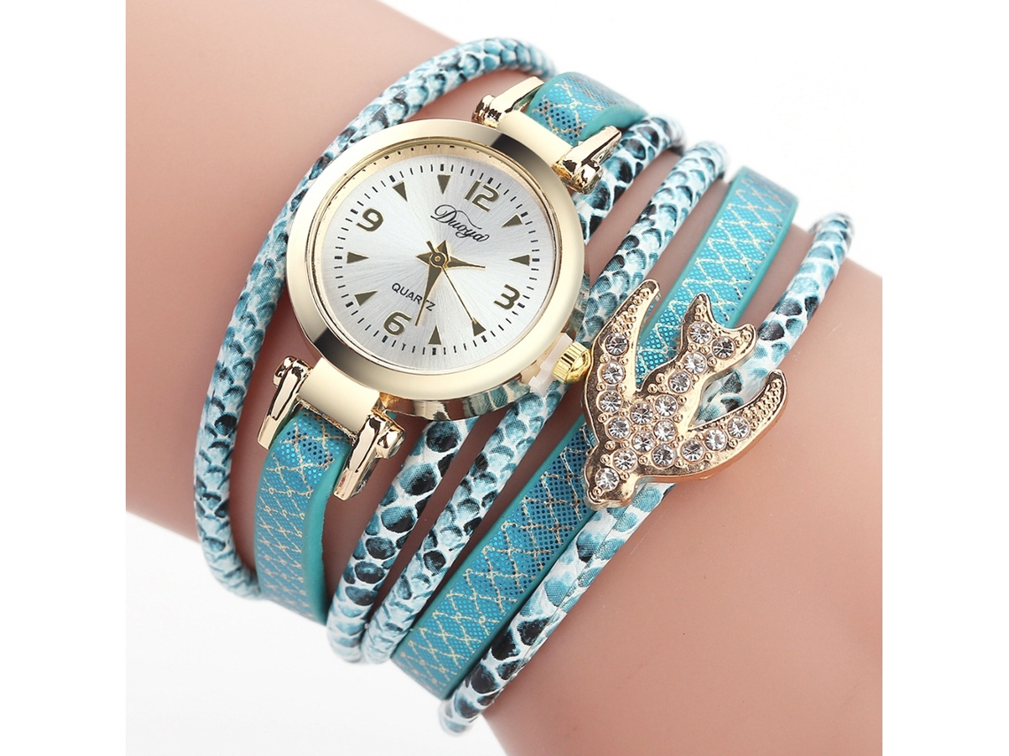 Reloj De Pulsera Duoya Quartz Swallow Con Diamantes De Imitación, Color Azul Cielo, Para Mujer.