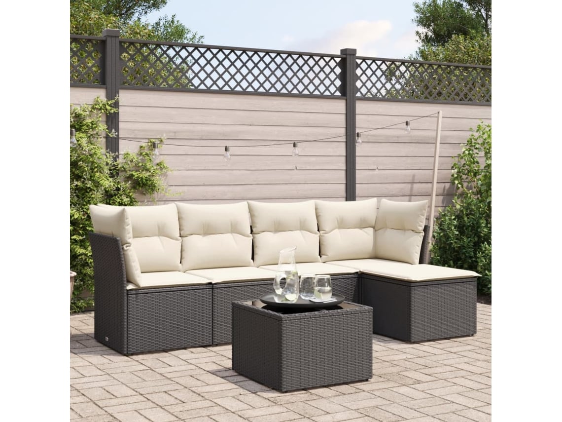 Conjunto de sofás de jardín de 6 piezas DKD Home Decor con cojines de mimbre negros