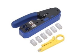 Kit de herramientas de crimpado RJ45 para cables Ethernet Cat5e, Cat6 y Cat6a con crimpadora de paso.
