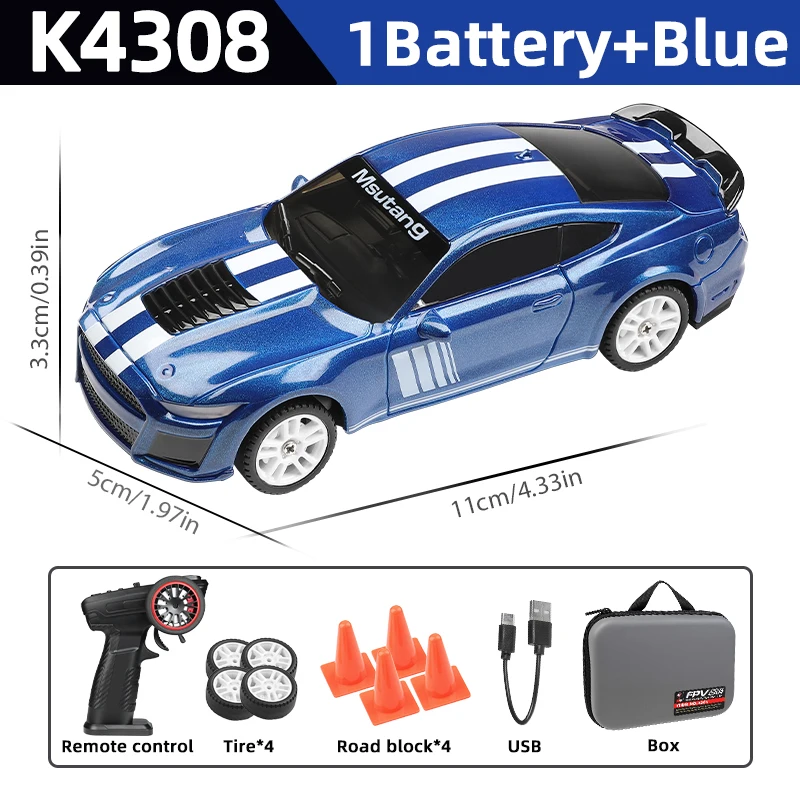 (azul)1:43, 2.4g Rc Drift Racing Con Luz Led, Quad Drive Gyro Alta Velocidad Rtr Rc Coche Juguete