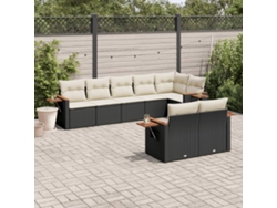 Conjunto de 8 sofás de jardín con cojines de mimbre sintético negro, Dkd Home Decor