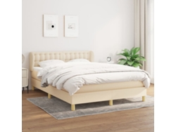 Cama Box Spring Con Colchón Tela Color Crema 140x190 Cm