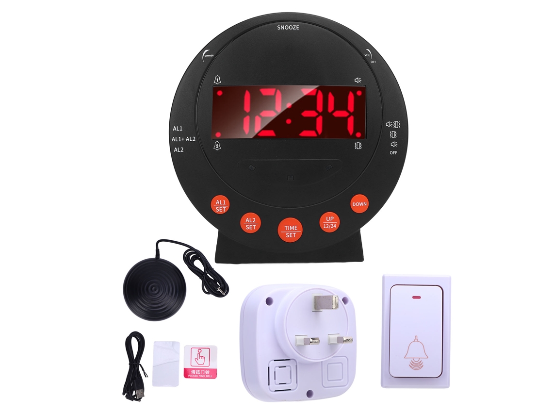 Despertador De Mesita De Noche Extra Ruidoso Con Vibrador, Pantalla Led De 3,74 Pulgadas, Enchufe Británico.
