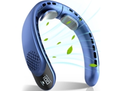 Ventilador de cuello plegable (azul) con turbina, batería de 4000 mAh, 3 velocidades de viento, carga tipo C