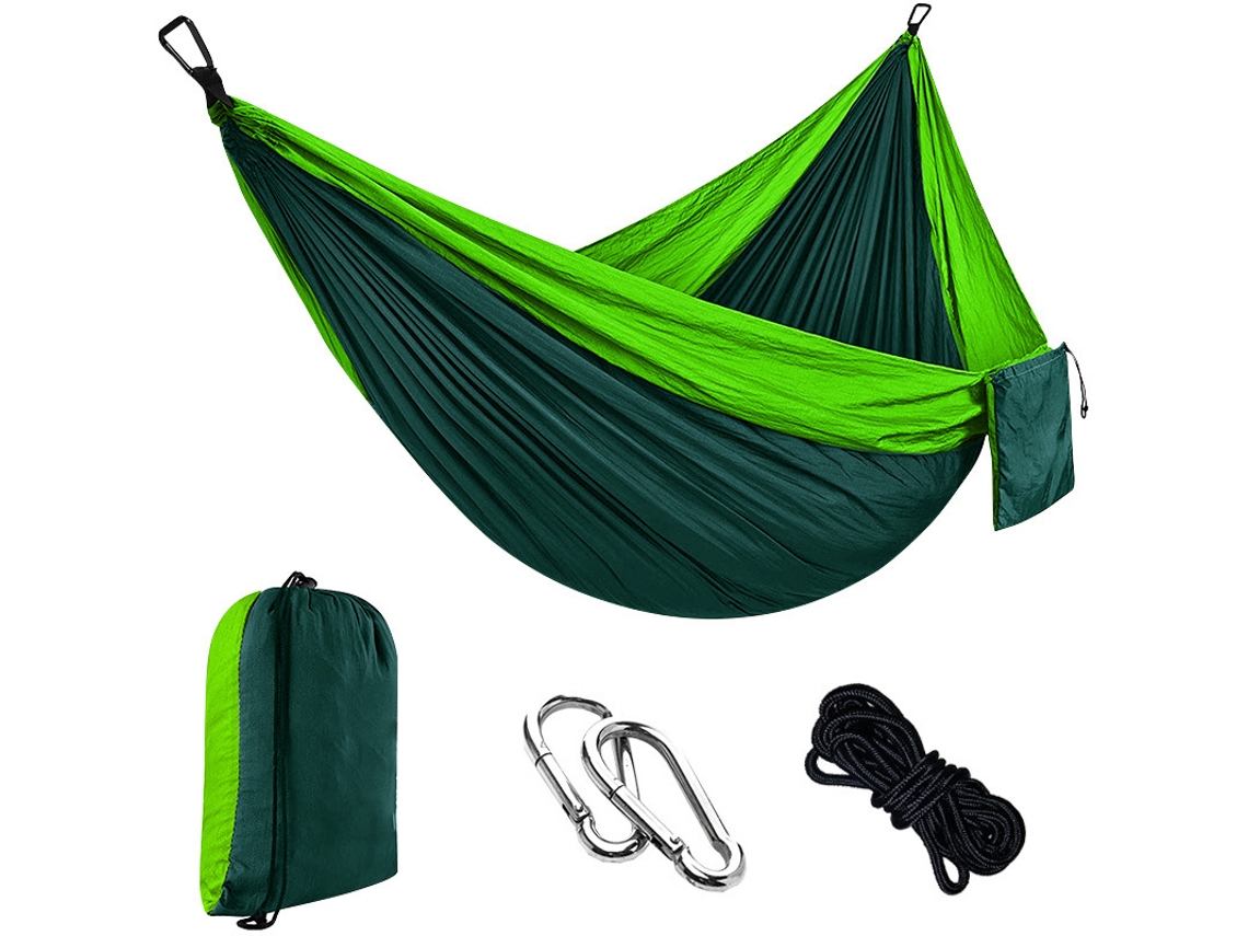 Hamaca Individual Chrui Con Cuerda De 2 M Y Mosquetón, 270 X 140 Cm (verde Fruta, Verde Oscuro)