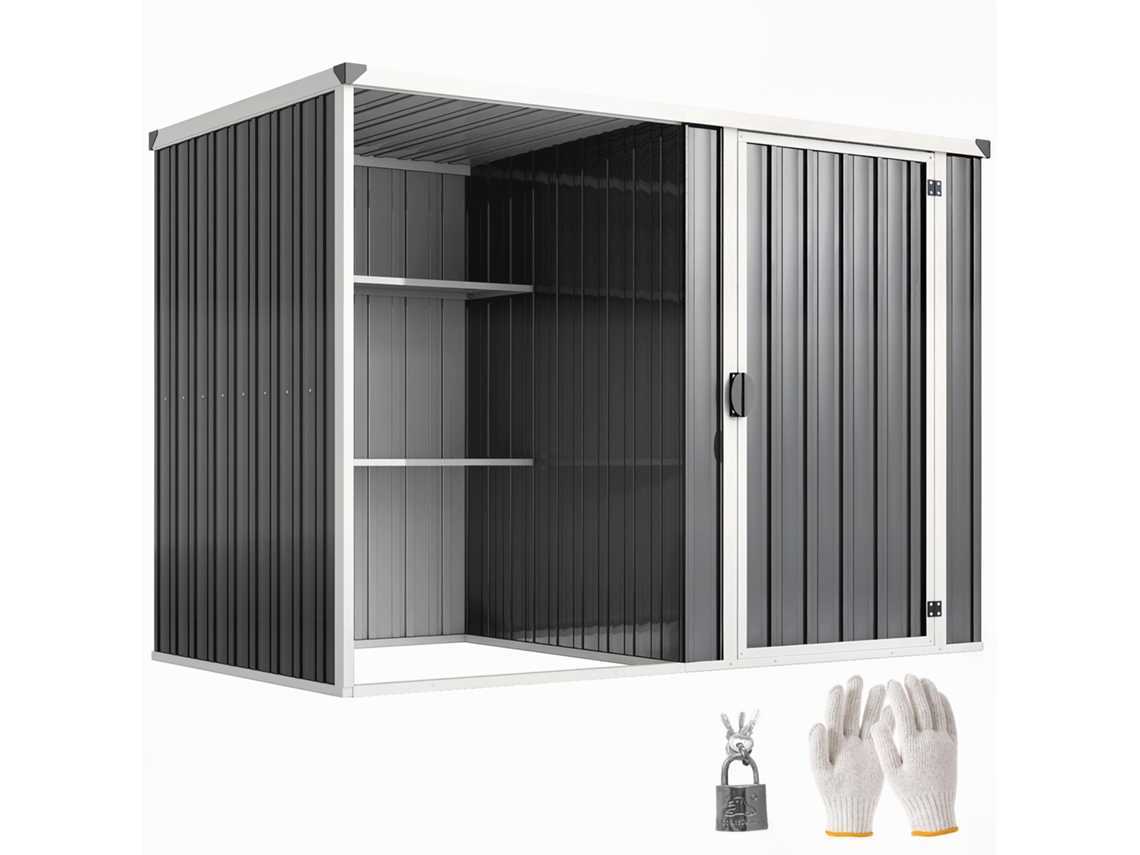 Caseta de jardín de acero galvanizado con puerta con cerradura, 231x125x162cm, gris.