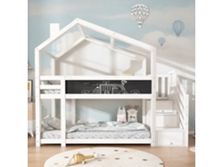 Cama Infantil Blanca 90x200, Casa Árbol Mezzanine Con Estantería Y 3 Almacenamientos, Sin Colchón