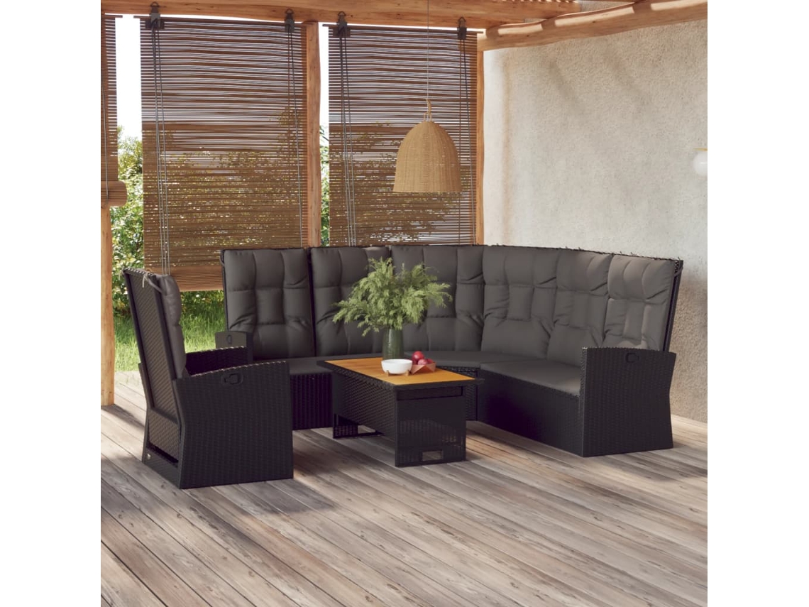 Conjunto de jardín de 3 piezas con cojines, mimbre sintético negro, DKD Home Decor