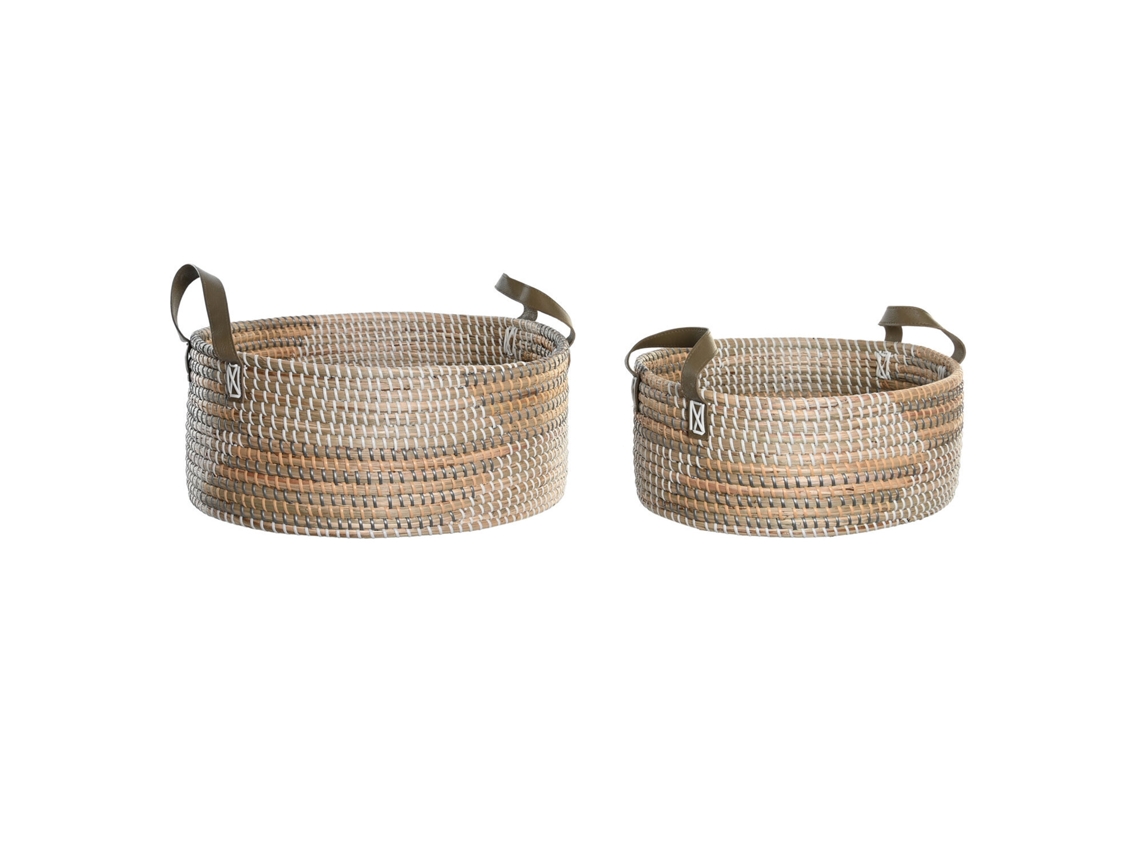 Set 2 Cesta Seagrass Pu 8 Natural 45x34x27cm
