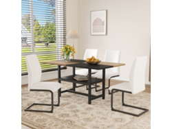 Mesa de comedor con estantería multifuncional y 4 sillas de piel sintética blanca, diseño moderno, 160x90 cm, BGA STORE