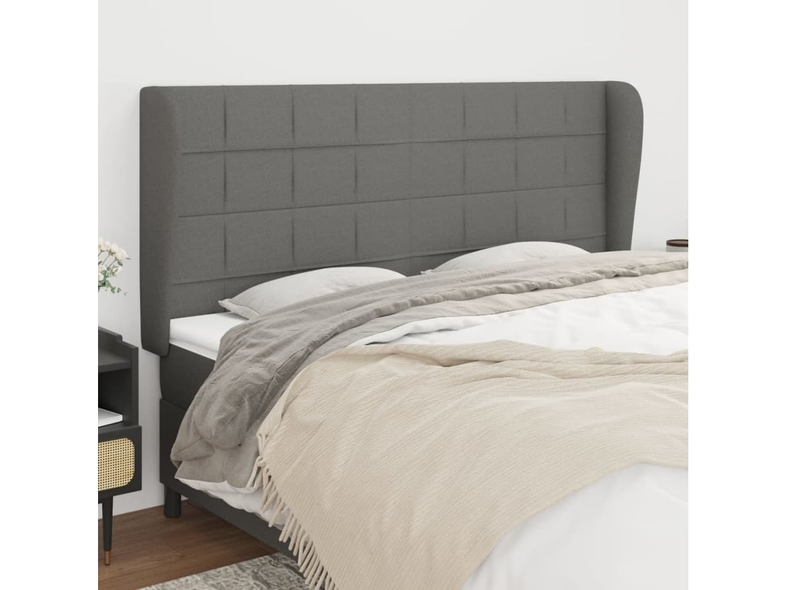 Cabecero Con Orejas De Tela Gris Oscuro 163x23x118/128 Cm