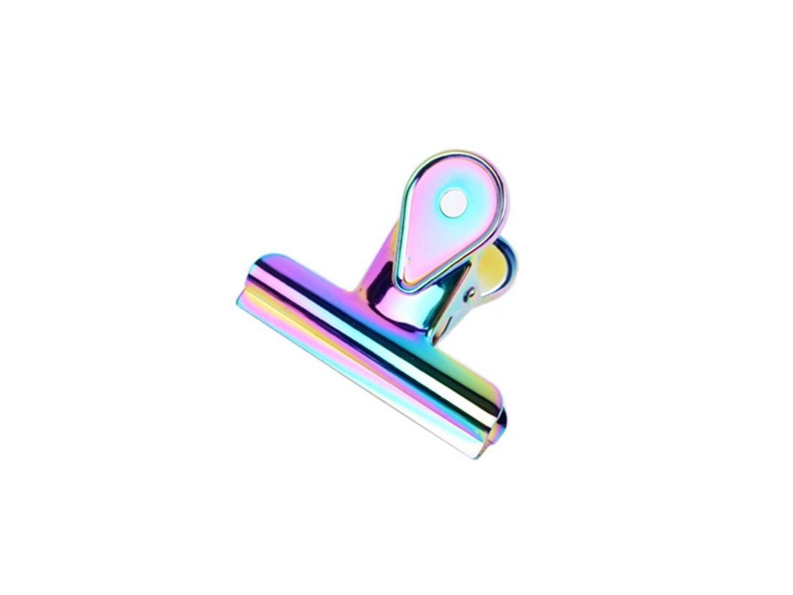 2026rebe-6 Clips De Carpeta Grandes De Acero Inoxidable Holográfico Arcoíris, Pinzas Para Papeles