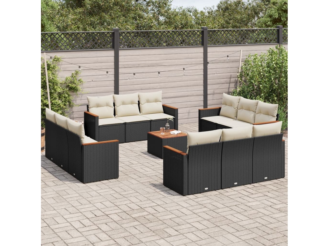Conjunto de 13 sofás de jardín con cojines de mimbre sintético negro, Dkd Home Decor