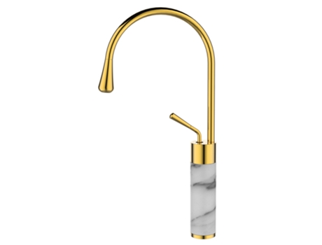 Grifo de Cocina INVENA de Mármol Blanco/Dorado para Lavabo con Mezclador de Pie